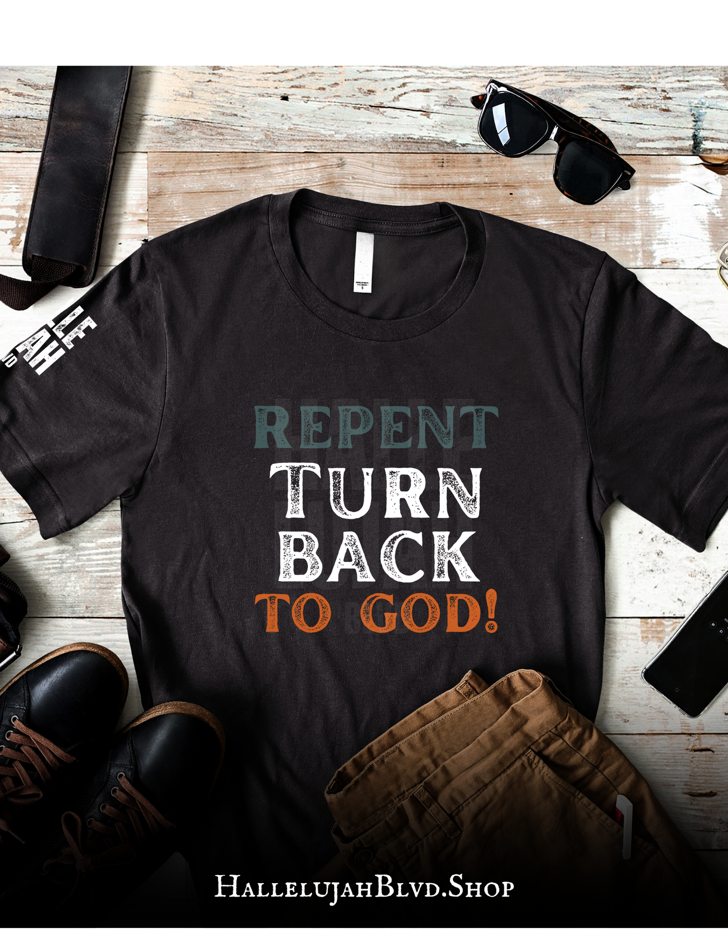 Repent Turn Back To GOD (Orange) Black Unisex Adult T-shirt