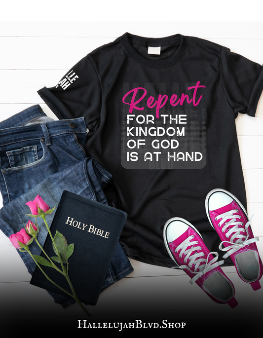 Repent (Pink) Black Unisex Adult Tshirt