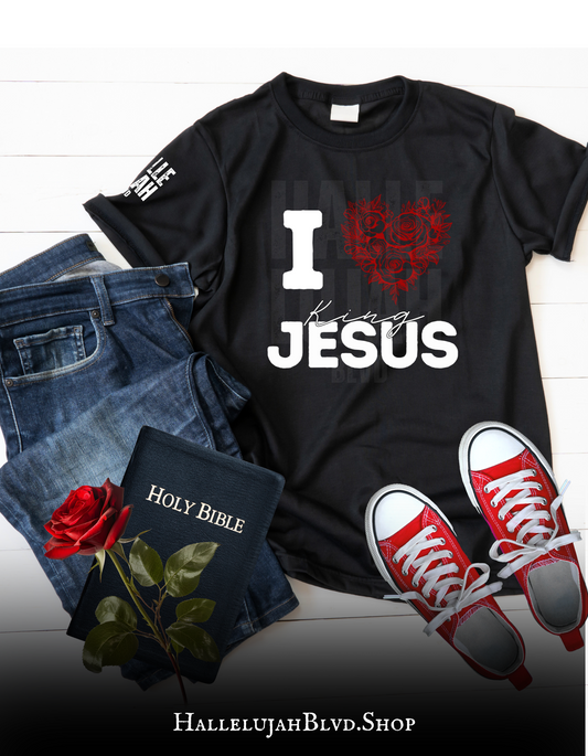 I heart King Jesus Black Unisex Adult T-shirt